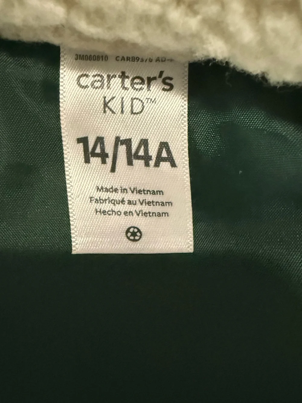 Carter's Dark Green Puffer Vest with Navy Blue Corduroy Yoke